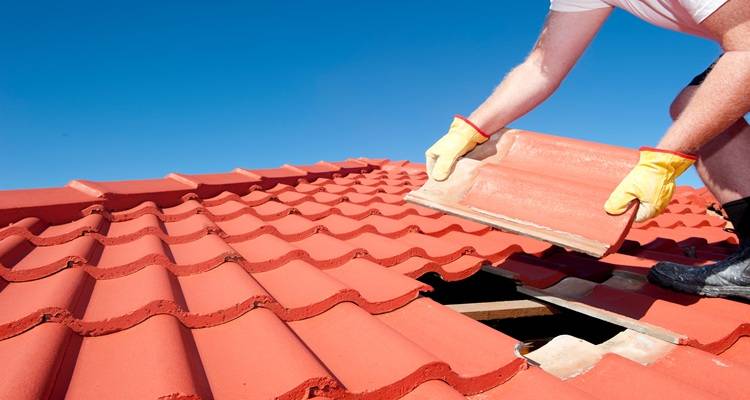 red tiles broken being replaced