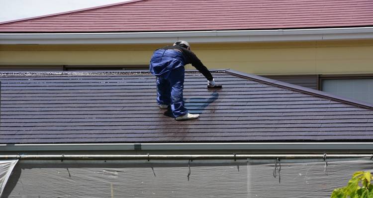 man painting long roof