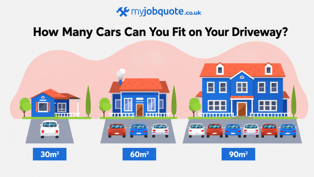 graphic showing how many cars can fit on different driveway sizes